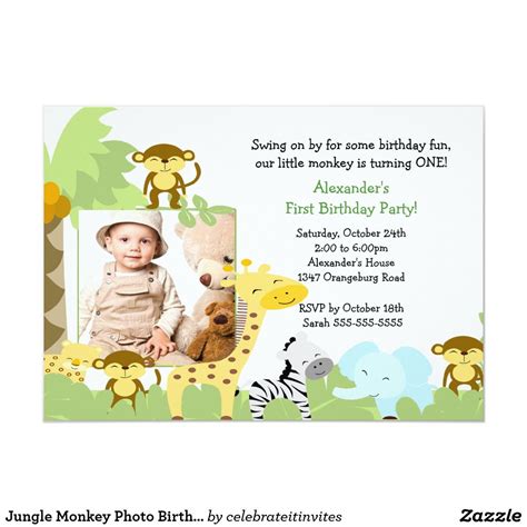 Cela se fera tout simplement à la maison le. Invitation d'anniversaire de photo de singe de | Zazzle.fr ...