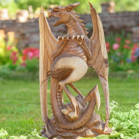 Wind And Weather Large Hand Carved Wooden Dragon Garden Art Wayfair