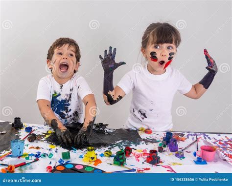 Messy Children Art And Craft With Kids Stock Photo Image Of Drawing