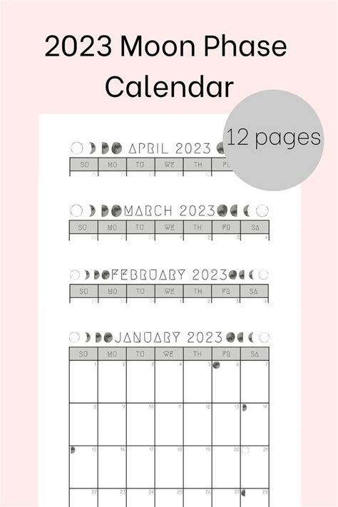 2023 Moon Phases Calendar Lunar Calendar 2023 Calendar Etsy Moon