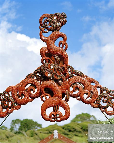 Traditional Maori Wood Carvings At Stock Photo