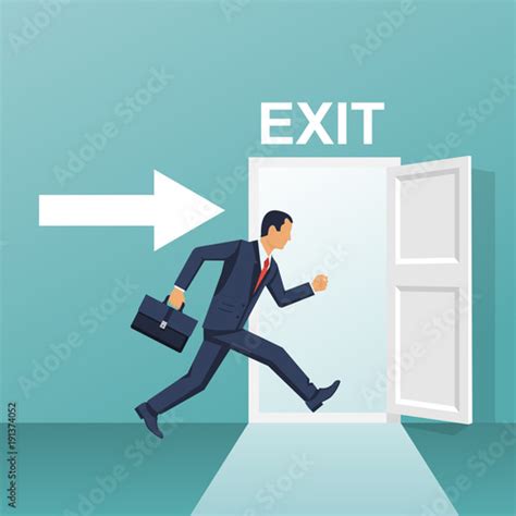 Businessman Runs Into Open Door Symbol Exit Human Is Running From