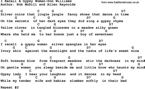 Country Musici Recall A Gypsy Woman Don Williams Lyrics And Chords