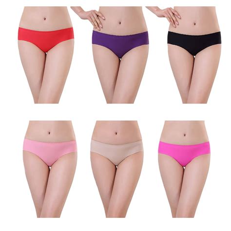 elenxs women seamless solid color ice silk panty underwear 6 pack