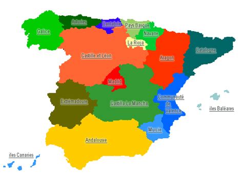 Certaines régions d'espagne ont leur propre système d'éducation et de santé, leurs propres lois et leur propre langue officielle. L'espagne Régions Carte