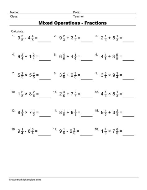Fractions Worksheets Math Champions