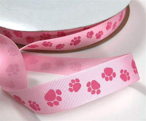 Pink Paw Print Grosgrain Ribbon 7 8 Inches Wide Sold By The Etsy