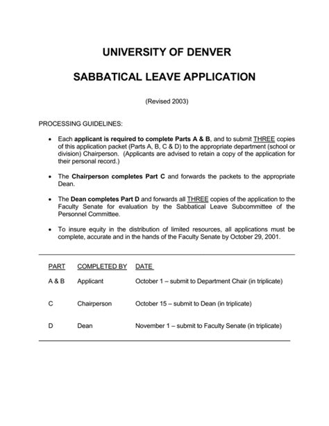 University Of Denver Sabbatical Leave Application