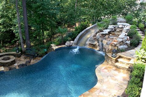Pool With Slide Waterfall Grotto Cave Backyard Pool Dream Pools