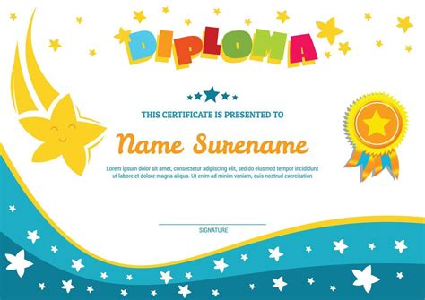 Certificado De Plantilla De Diploma Escolar Para Niños Con Estrellas Y