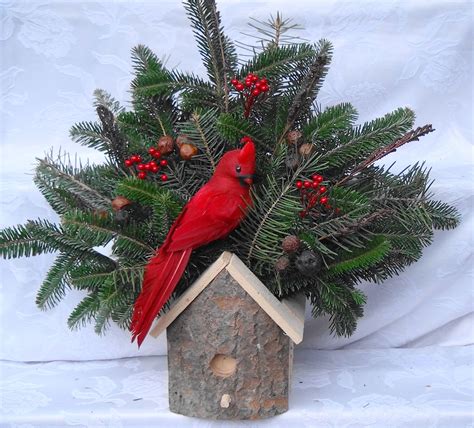 This Bird House Arrangement By Faye Includes A Feathered Red Cardinal