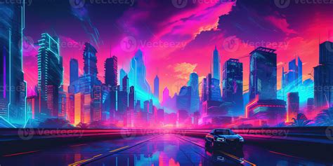 Aesthetic City Synthwave Wallpaper With A Cool And Vibrant Neon Design
