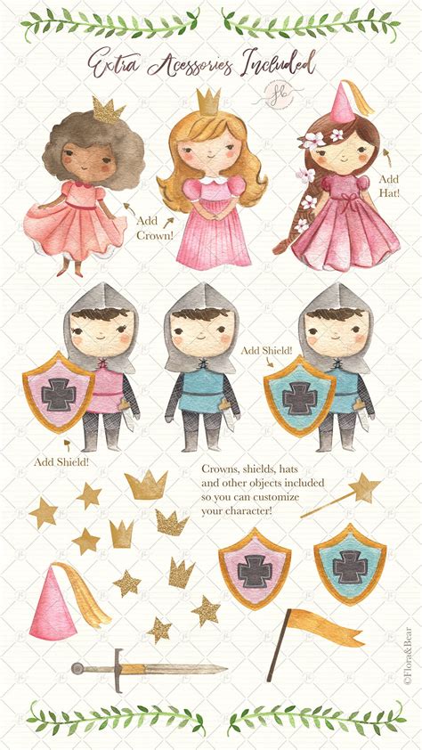 Princess And Knight Watercolor Clipart Fairy Tale Digital Etsy
