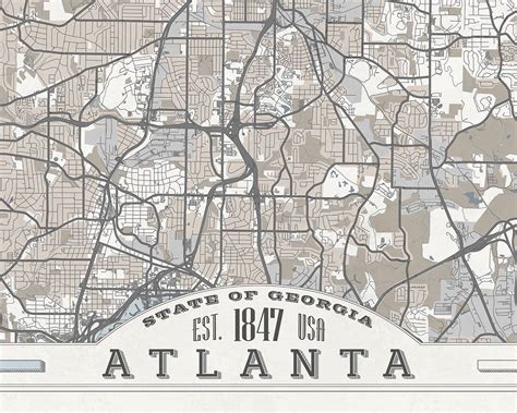 Atlanta Ga Canvas Print Georgia City Map Pastel Light Wall Etsy