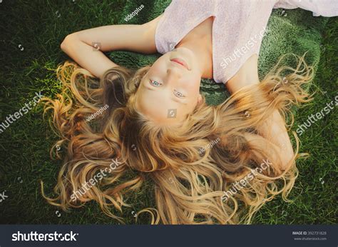 Beautiful Blond Girl Long Hair Lying Stock Photo Edit Now 392731828