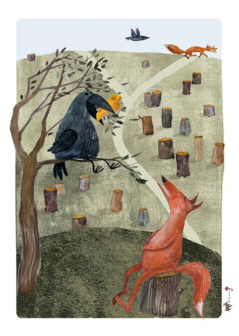 The Fox And The Crow Fable Aesop Poster Illustration Wall