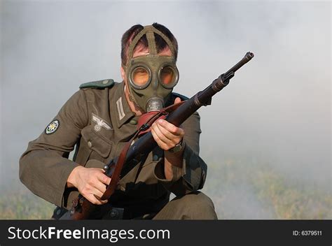 German Soldier In Gas Mask Ww2 Reenacting Free Stock Images