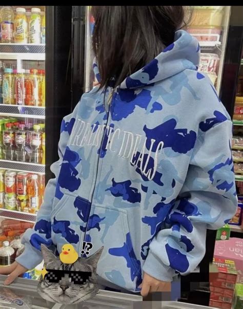 Unrealistic Ideals Style Inspired Blue Camo Hoodie Zip Up A Etsy