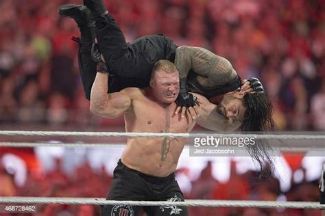 Brock Lesnar In Action Vs Roman Reigns During Event At Levis Photo