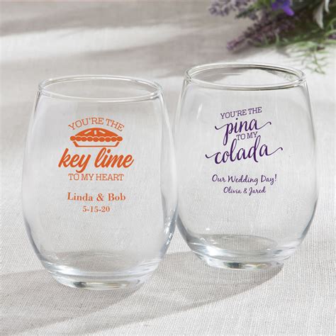 Personalized 9 Oz Stemless Wine Glasses Tropical Design Famous Favors