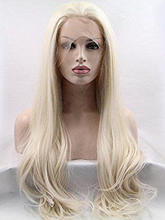 K Ryssma Platinum Blonde Glueless Synthetic Hair Lace Front Wigs Long