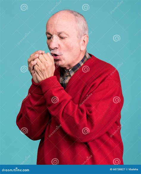 Senior Man Warming Up Cold Hands Stock Image Image Of Hands Mature 60728827
