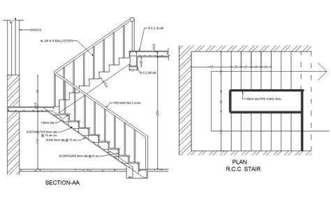 Staircase Design Plan And Section Autocad Drawing Cad