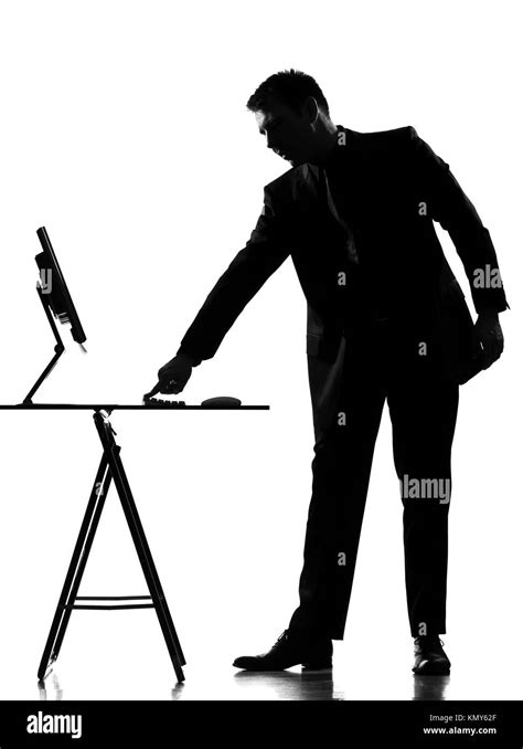 Silhouette Caucasian Business Man Computing Expressing Behavior Full