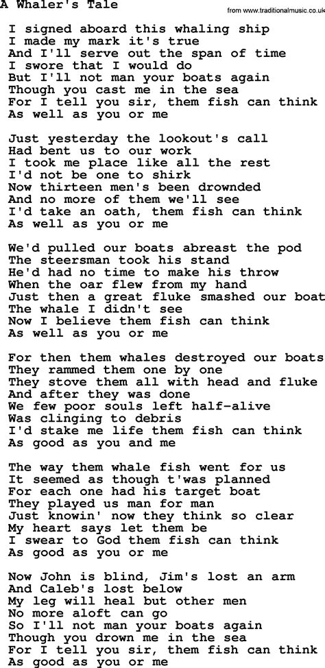 A Whalers Tale Sea Song Or Shantie Lyrics