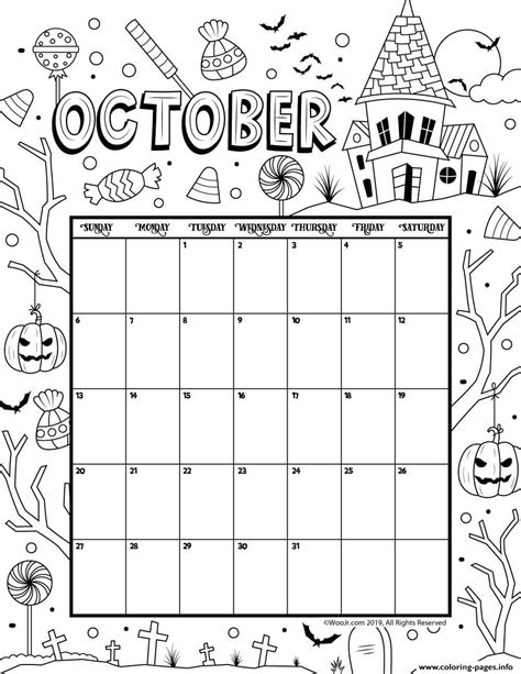 Discover free coloring pages for kids to print & color. October Coloring Calendar 2019 Coloring Pages Printable