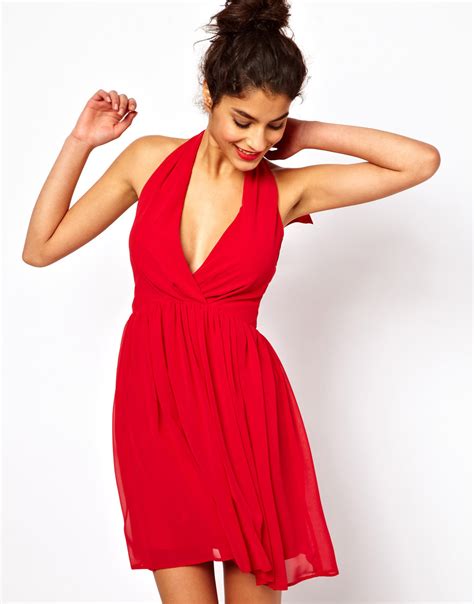 Asos Collection Skater Dress With Sexy Halter Neck In Red Lyst