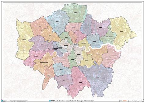 Greater London Authority Boroughs Wall Map Xyz Maps