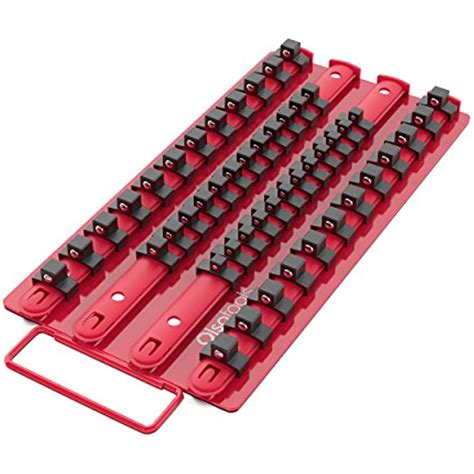 Socket Organizer Tray Red With Black Clips Holds 48 Pcs Sockets Premium