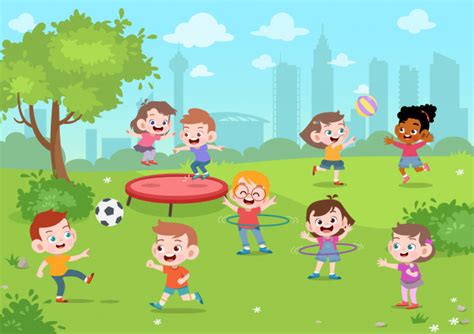 Todos estos juegos se pueden jugar y disfrutar gratis, sin limitaciones. Los niños juegan en el parque ilustración vectorial ...