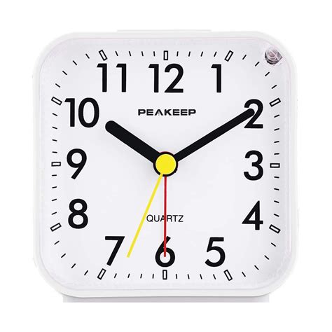 Peakeep Small Battery Operated Analog Travel Alarm Clock Silent No Ticking Lighted On Demand