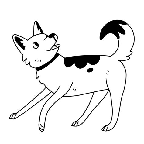 Running Dog In Doodle Style Cute Joyful Dog Vector Illustration With