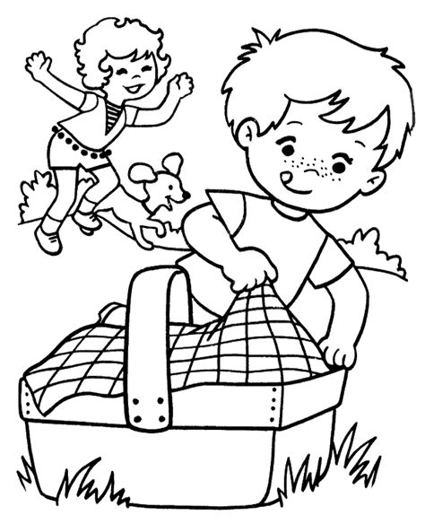 Two childern for fathers day coloring pages. Picnic on a meadow - Topcoloringpages.net