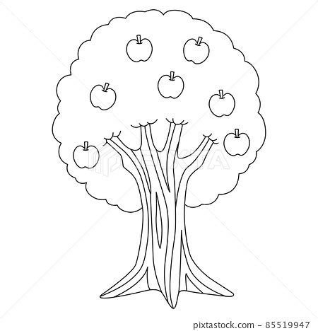 Apple Tree Coloring Page Isolated for Kids - Stock Illustration