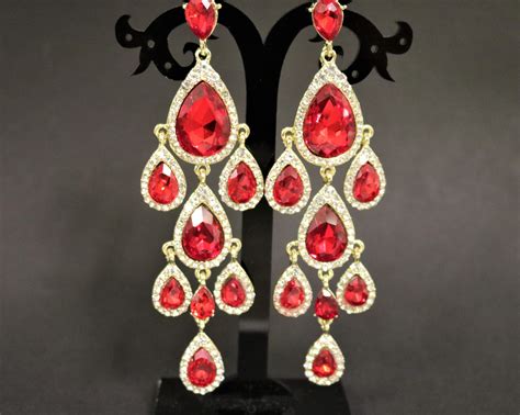 Red Chandelier Earrings Ruby Red Earrings Drops Gold Earrings Etsy