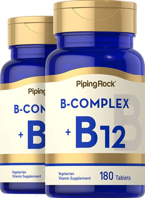B Complex Plus Vitamin B 12 2 Bottles X 180 Tablets Pipingrock Health Products