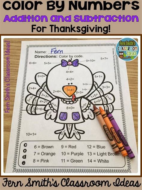 Thanksgiving Color By Number Addition And Subtraction Bundle