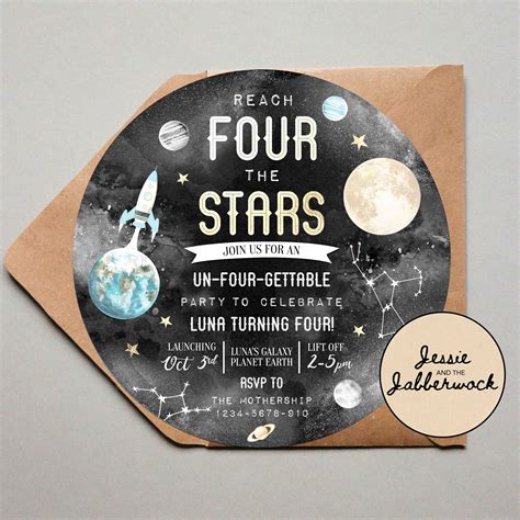 Reach Four The Stars 4th Birthday Invitation Unfourgettable Etsy Uk