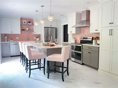 Gray White And Pink Kitchen White Kitchen Decor Eclectic Kitchen