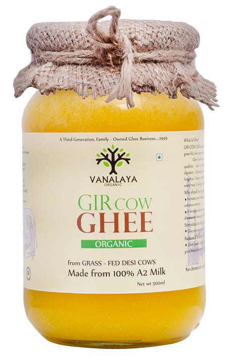 Vanalaya Organic A2 Desi Gir Cow Ghee From A2 Milk Prepared By Traditional Bilona Method 500ml