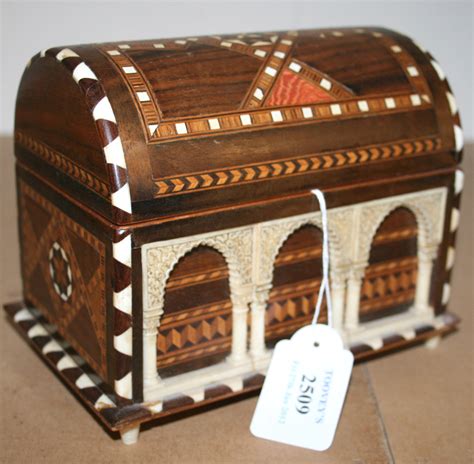 An Earlymid 20th Century Indian Parquetry Veneered Dome Topped Casket