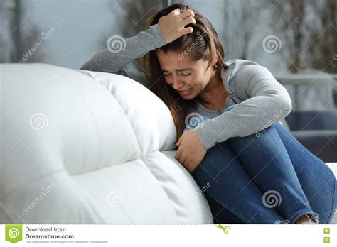 Sad Girl Crying Alone At Home Stock Image Image Of Ashamed Cheated