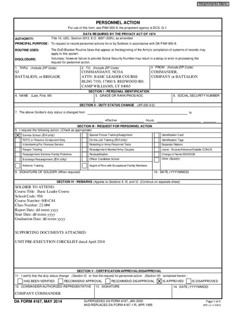 Fillable Online Da Form 4187 Personnel Action Fax Email Print Pdffiller