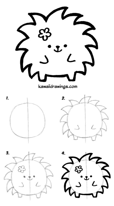 The following simple step by step drawing. How to draw cute animals: kawaii porcupine in 4 simple steps, step by step tutorial #kawaii # ...