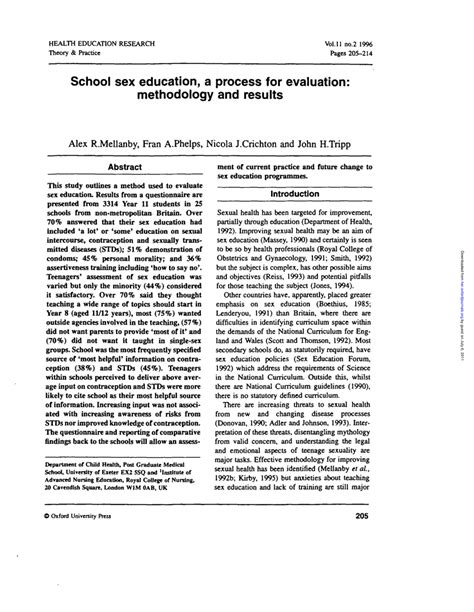 Pdf School Sex Education A Process For Evaluation Methodology And Results