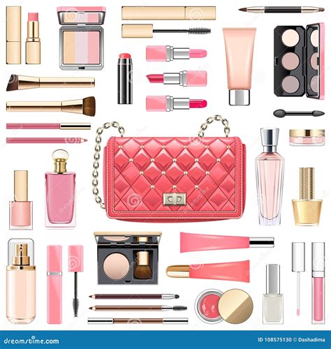 Vector Makeup Cosmetics With Pink Handbag Stock Vector Illustration
